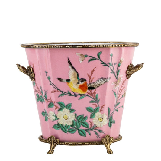 PORCELAIN PINK GARDEN FLORAL PLANTER WITH BRONZE ORMOLU